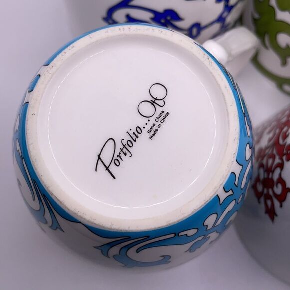 Portfolio OtO Bundle of 4 Bone China Multicolored Coffee Mugs w/Eclectic Designs - Picture 16 of 16